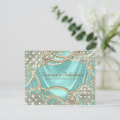 Invitation Turquoise Blue Ivory Pearl fête d'anniversaire (Debout devant)