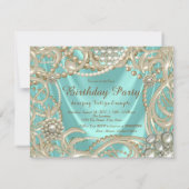 Invitation Turquoise Blue Ivory Pearl fête d'anniversaire (Dos)