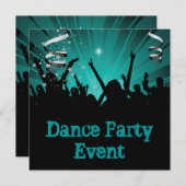 Invitation Turquoise Blue Jade Dance Party Événement Foule (Devant / Derrière)