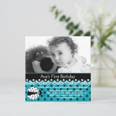 Invitation Turquoise Blue Ladybug Girls Photo 1er Anniversair (Debout devant)