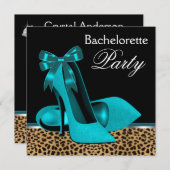 Invitation Turquoise Blue Leopard High Heels Bachelorette Par (Devant / Derrière)