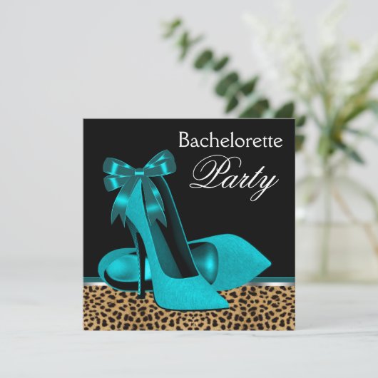 Invitation Turquoise Blue Leopard High Heels Bachelorette Par (Debout devant)