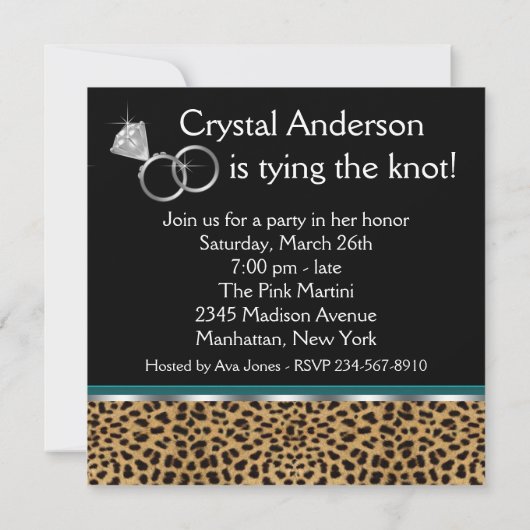 Invitation Turquoise Blue Leopard High Heels Bachelorette Par (Dos)