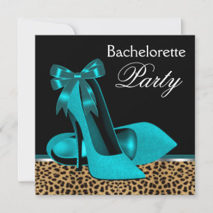 Invitation Turquoise Blue Leopard High Heels Bachelorette Par