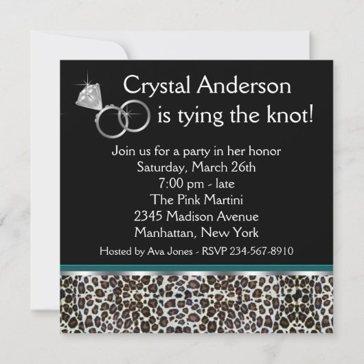 Invitation Turquoise Blue Leopard High Heels Bachelorette Par (Dos)
