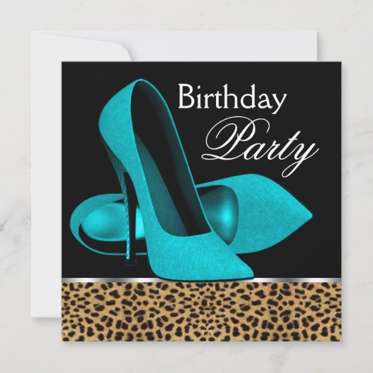 Invitation Turquoise Blue Leopard High Heures Anniversaire (Devant)