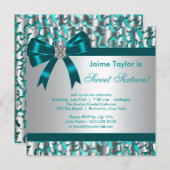 Invitation Turquoise Blue Leopard Sweet 16 Anniversaire (Devant / Derrière)