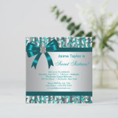 Invitation Turquoise Blue Leopard Sweet 16 Anniversaire (Debout devant)
