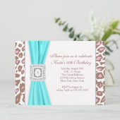 Invitation Turquoise Blue Leopard Sweet sixteen Anniversaire (Debout devant)