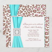 Invitation Turquoise Blue Leopard Sweet sixteen Anniversaire (Devant / Derrière)