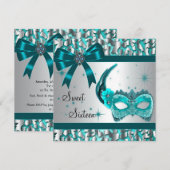 Invitation Turquoise Blue Leopard Sweet sixteen Masquerade Pa (Devant / Derrière)