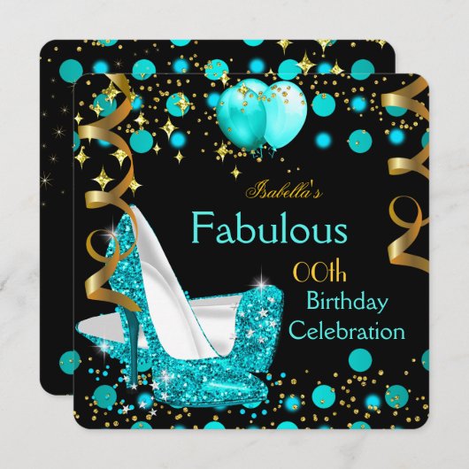 Invitation Turquoise Blue Lights High Heures Gold Anniversair (Devant / Derrière)