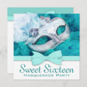 Invitation Turquoise Blue Masquerade (Devant / Derrière)