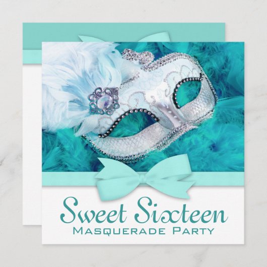 Invitation Turquoise Blue Masquerade (Devant / Derrière)