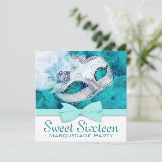 Invitation Turquoise Blue Masquerade (Debout devant)