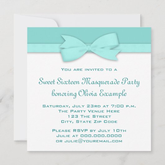 Invitation Turquoise Blue Masquerade (Dos)