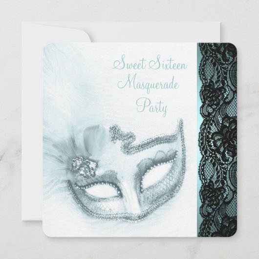 Invitation Turquoise Blue Masquerade (Devant)