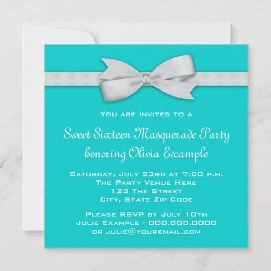 Invitation Turquoise Blue Masquerade (Dos)