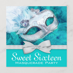 Invitation Turquoise Blue Masquerade