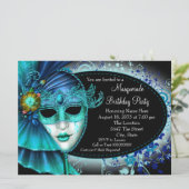 Invitation Turquoise Blue Midnight Masquerade Party (Debout devant)