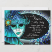 Invitation Turquoise Blue Midnight Masquerade Party (Devant)