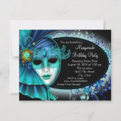 Invitation Turquoise Blue Midnight Masquerade Party (Devant)