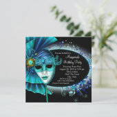 Invitation Turquoise Blue Midnight Masquerade Party (Debout devant)