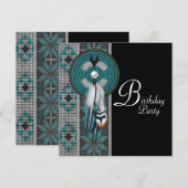 Invitation Turquoise Blue Native American Birthday Party (Devant / Derrière)
