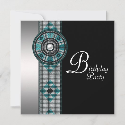 Invitation Turquoise Blue Native American Birthday Party (Devant)