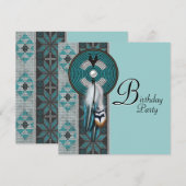Invitation Turquoise Blue Native American Birthday Party (Devant / Derrière)