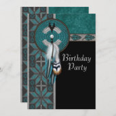 Invitation Turquoise Blue Native American Birthday Party (Devant / Derrière)