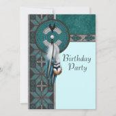 Invitation Turquoise Blue Native American Birthday Party (Devant)