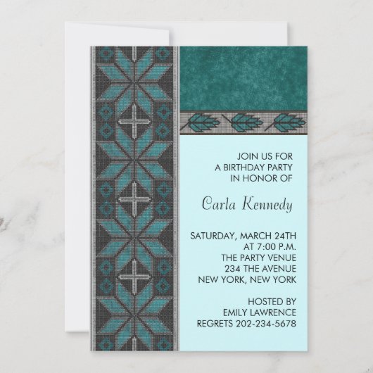 Invitation Turquoise Blue Native American Birthday Party (Dos)