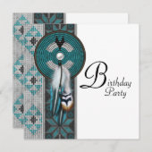Invitation Turquoise Blue Native American Birthday Party (Devant / Derrière)