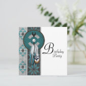 Invitation Turquoise Blue Native American Birthday Party (Debout devant)