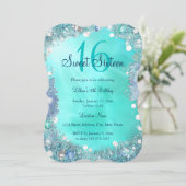 Invitation Turquoise Blue Ocean Pearls Sweet 16 Anniversaire (Debout devant)
