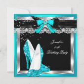 Invitation Turquoise Blue Parties scintillant Hi Heures Silve (Devant)