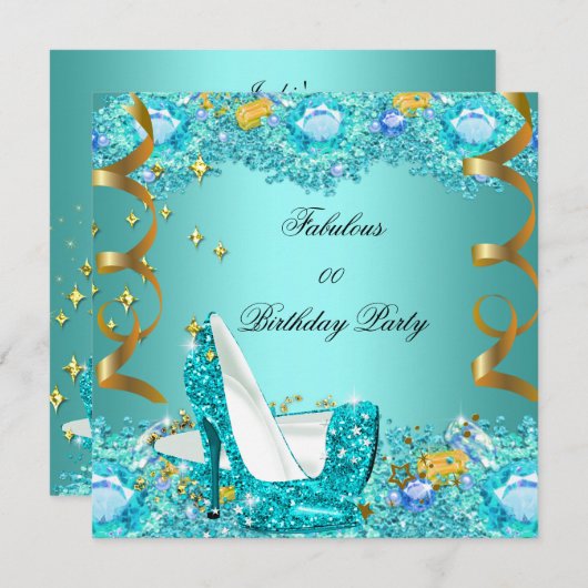 Invitation Turquoise Blue Parties scintillant talons hauts Fa (Devant / Derrière)
