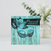 Invitation Turquoise Blue Peacock Masquerade Party (Debout devant)
