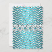 Invitation Turquoise Blue Pearl Chevron Soie fête d'anniversa (Dos)