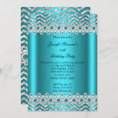 Invitation Turquoise Blue Pearl Chevron Soie fête d'anniversa (Devant / Derrière)