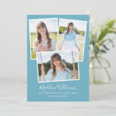 Invitation Turquoise Blue Photo Collage Party Graduation (Debout devant)