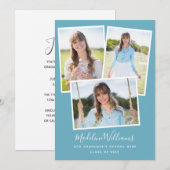 Invitation Turquoise Blue Photo Collage Party Graduation (Devant / Derrière)