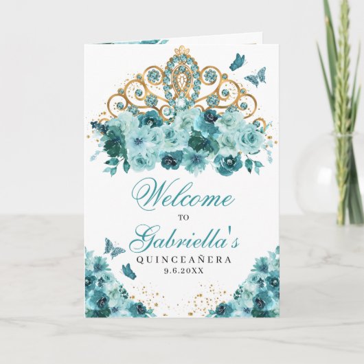 Invitation Turquoise Blue Princesse Tiara Quinceanera Program (Devant)