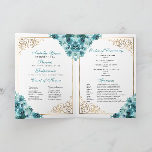 Invitation Turquoise Blue Princesse Tiara Quinceanera Program (Intérieur)