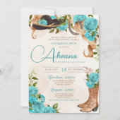 Invitation Turquoise Blue Quinceañera Charra Rose occidental (Devant)