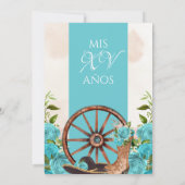 Invitation Turquoise Blue Quinceanera Charro Rose occidental (Dos)