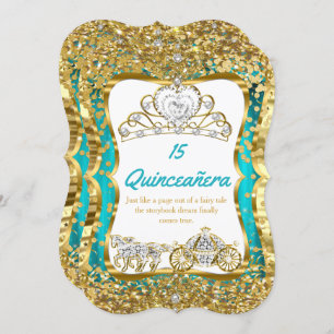 Invitation Turquoise Blue Quinceanera Magique Tiara Gold 2