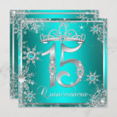 Invitation Turquoise Blue Quinceanera Winter Wonderland Snowf (Devant / Derrière)