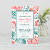 Invitation Turquoise Blue Red Seashells Plage Mariage Invitat (Debout devant)